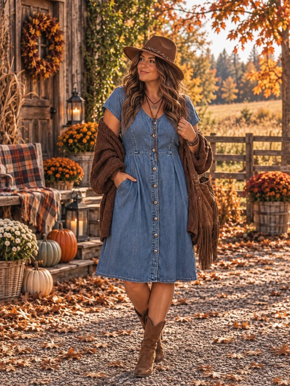 Vintage Crossroads Denim Button Front Midi Dress